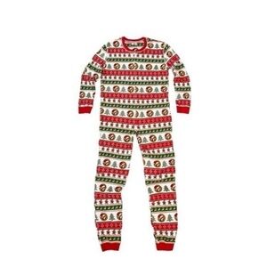 Buc-ee’s Holiday Fair Isle One-Piece Pajama Jumpsuit in Red, Green & Cream